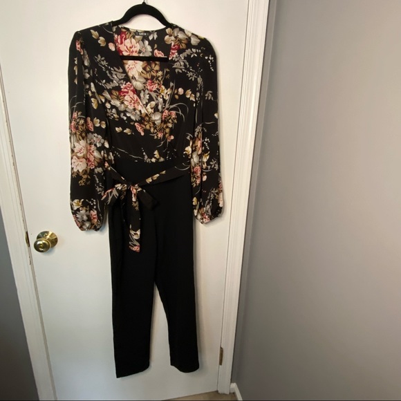 Surplice Neck Tie Waist Floral Jumpsuit - Picture 6 of 11